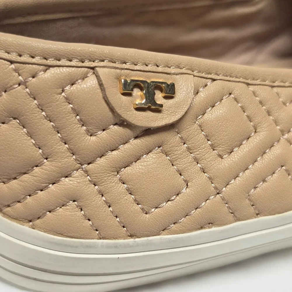 TORY BURCH Jesse Quilted Blush Nude Leather Slip On Sneakers Women's Size 9.5 M